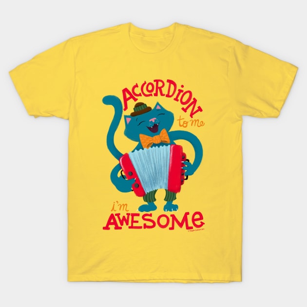 Accordion Instrument Playing Music by Cute Cats T-Shirt by Steph Calvert Art